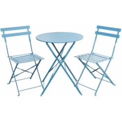 SVITA Meubles De Balcon Bistroset Chaise Table Jardin Bistro Café Métal Meubles Pliants Bleu Set