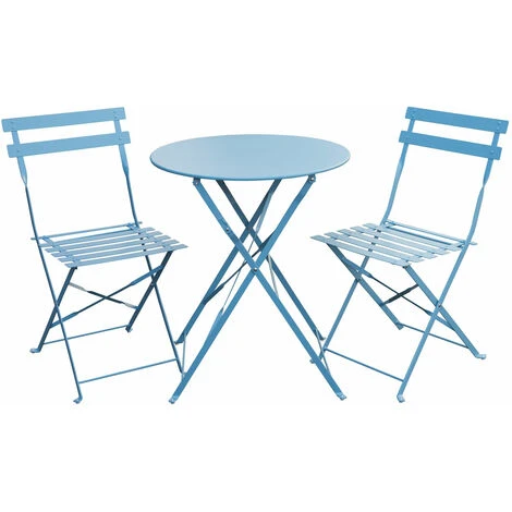 SVITA Meubles De Balcon Bistroset Chaise Table Jardin Bistro Café Métal Meubles Pliants Bleu Set 3 SVITA Meubles De Balcon Bistroset Chaise Table Jardin Bistro Café Métal Meubles Pliants Bleu Set