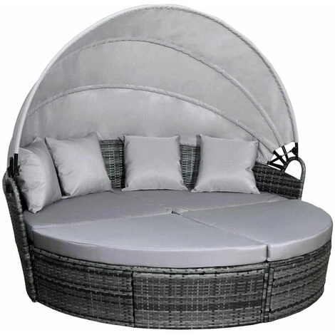 SVITA Savannah Poly-Rattan Ilot De Bronzage Chaise Longue Set De Meubles De Jardin Voile Grise 3 SVITA Savannah Poly-Rattan Ilot De Bronzage Chaise Longue Set De Meubles De Jardin Voile Grise