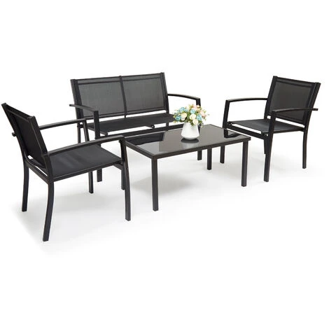 Ensemble De Salon De Jardin Extérieur Meuble De Jardin 4 Pièces En Rotin 3 Chaises Et 1 Table En Verre Trempé Pour Jardin, Balcon, Noir - IntimaTe WM Heart 3 Ensemble De Salon De Jardin Extérieur Meuble De Jardin 4 Pièces En Rotin 3 Chaises Et 1 Table En Verre Trempé Pour Jardin, Balcon, Noir - IntimaTe WM Heart