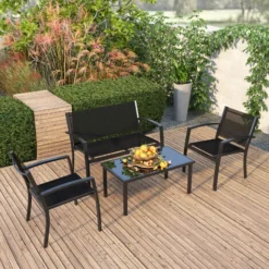 Ensemble De Salon De Jardin Extérieur Meuble De Jardin 4 Pièces En Rotin 3 Chaises Et 1 Table En Verre Trempé Pour Jardin, Balcon, Noir - IntimaTe WM Heart 9 Ensemble De Salon De Jardin Extérieur Meuble De Jardin 4 Pièces En Rotin 3 Chaises Et 1 Table En Verre Trempé Pour Jardin, Balcon, Noir - IntimaTe WM Heart -Promos Verde Rêverie Boutique 53940414 3