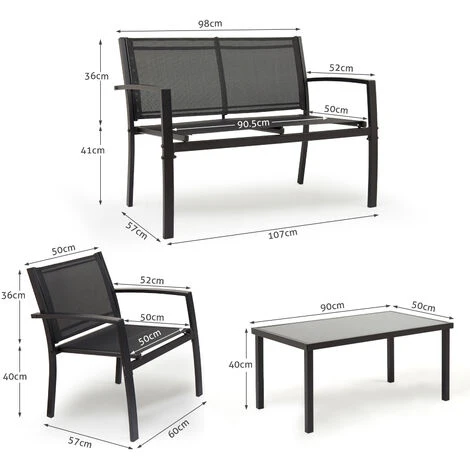 Ensemble De Salon De Jardin Extérieur Meuble De Jardin 4 Pièces En Rotin 3 Chaises Et 1 Table En Verre Trempé Pour Jardin, Balcon, Noir - IntimaTe WM Heart 7 Ensemble De Salon De Jardin Extérieur Meuble De Jardin 4 Pièces En Rotin 3 Chaises Et 1 Table En Verre Trempé Pour Jardin, Balcon, Noir - IntimaTe WM Heart – Image 5