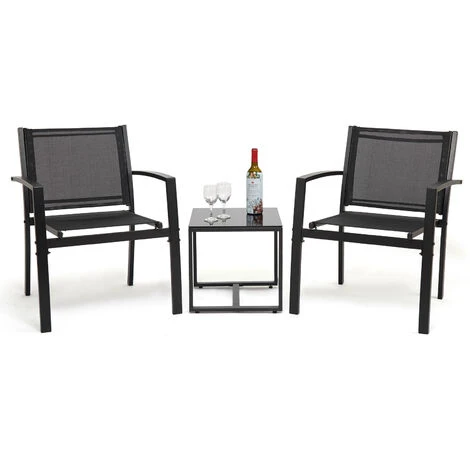Salon De Jardin 2 Places 3 Pièces - 2 Chaises Et 1 Table Basse Plateau Verre Trempé Pour Jardin, Terrasse, Noir - IntimaTe WM Heart 3 Salon De Jardin 2 Places 3 Pièces - 2 Chaises Et 1 Table Basse Plateau Verre Trempé Pour Jardin, Terrasse, Noir - IntimaTe WM Heart