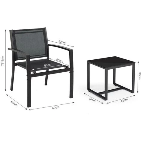 Salon De Jardin 2 Places 3 Pièces - 2 Chaises Et 1 Table Basse Plateau Verre Trempé Pour Jardin, Terrasse, Noir - IntimaTe WM Heart 4 Salon De Jardin 2 Places 3 Pièces - 2 Chaises Et 1 Table Basse Plateau Verre Trempé Pour Jardin, Terrasse, Noir - IntimaTe WM Heart – Image 2