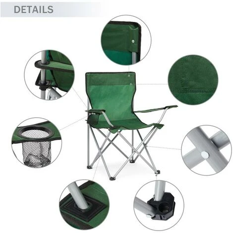 Lot De 2 Fauteuil Chaise De Camping Pliable Avec Porte-Gobelet ,Portable Pour Plage,Pêche, BBQ, Vert -IWMH 6 Lot De 2 Fauteuil Chaise De Camping Pliable Avec Porte-Gobelet ,Portable Pour Plage,Pêche, BBQ, Vert -IWMH – Image 4