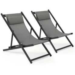Chaise Longue Transat Pliable Chaise De Jardin Inclinable,pour Plage, Camping, Gris Foncé - Intimate WM Heart