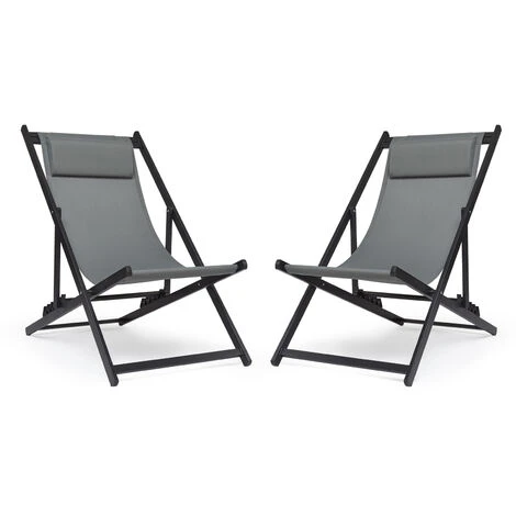 Chaise Longue Transat Pliable Chaise De Jardin Inclinable,pour Plage, Camping, Gris Foncé - Intimate WM Heart 4 Chaise Longue Transat Pliable Chaise De Jardin Inclinable,pour Plage, Camping, Gris Foncé - Intimate WM Heart – Image 2