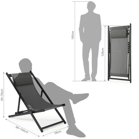 Chaise Longue Transat Pliable Chaise De Jardin Inclinable,pour Plage, Camping, Gris Foncé - Intimate WM Heart 6 Chaise Longue Transat Pliable Chaise De Jardin Inclinable,pour Plage, Camping, Gris Foncé - Intimate WM Heart – Image 4