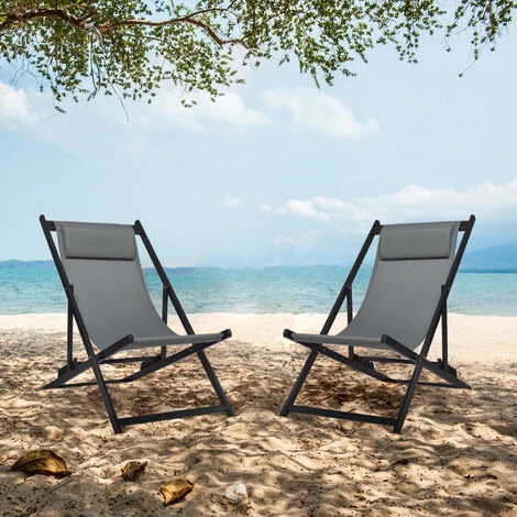 Chaise Longue Transat Pliable Chaise De Jardin Inclinable,pour Plage, Camping, Gris Foncé - Intimate WM Heart 7 Chaise Longue Transat Pliable Chaise De Jardin Inclinable,pour Plage, Camping, Gris Foncé - Intimate WM Heart – Image 5