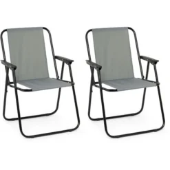 Fauteuil Chaise De Camping Pliable, Chaise De Plage Confortable, Lot De 2, Gris - IntimaTe WM Heart
