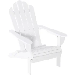 OUTSUNNY Fauteuil Adirondack Pliable De Jardin Grand Confort Dossier Incliné Assise Profonde Bois De Sapin Traité Peint Blanc