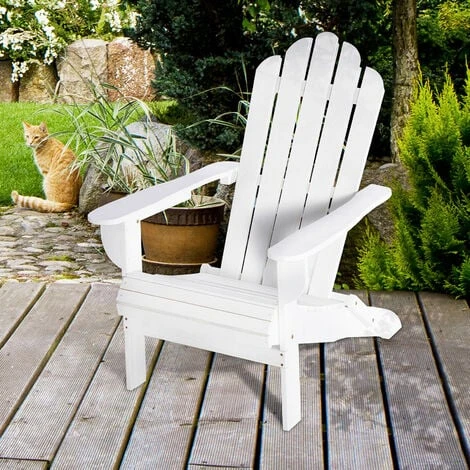 OUTSUNNY Fauteuil Adirondack Pliable De Jardin Grand Confort Dossier Incliné Assise Profonde Bois De Sapin Traité Peint Blanc 4 OUTSUNNY Fauteuil Adirondack Pliable De Jardin Grand Confort Dossier Incliné Assise Profonde Bois De Sapin Traité Peint Blanc – Image 2