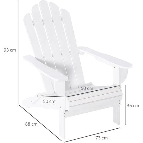 OUTSUNNY Fauteuil Adirondack Pliable De Jardin Grand Confort Dossier Incliné Assise Profonde Bois De Sapin Traité Peint Blanc 5 OUTSUNNY Fauteuil Adirondack Pliable De Jardin Grand Confort Dossier Incliné Assise Profonde Bois De Sapin Traité Peint Blanc – Image 3