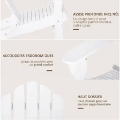 OUTSUNNY Fauteuil Adirondack Pliable De Jardin Grand Confort Dossier Incliné Assise Profonde Bois De Sapin Traité Peint Blanc 11 OUTSUNNY Fauteuil Adirondack Pliable De Jardin Grand Confort Dossier Incliné Assise Profonde Bois De Sapin Traité Peint Blanc -Promos Verde Rêverie Boutique 54127931 5