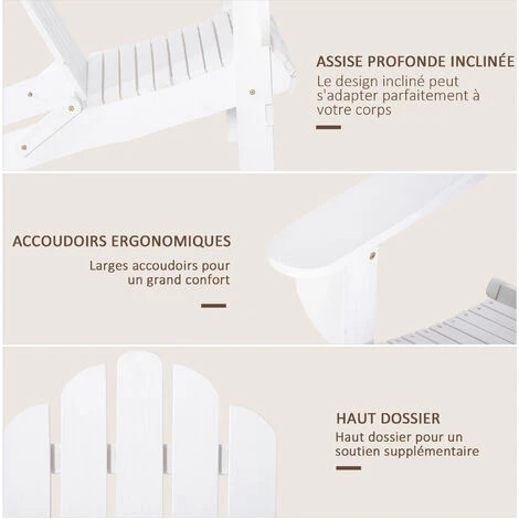 OUTSUNNY Fauteuil Adirondack Pliable De Jardin Grand Confort Dossier Incliné Assise Profonde Bois De Sapin Traité Peint Blanc 7 OUTSUNNY Fauteuil Adirondack Pliable De Jardin Grand Confort Dossier Incliné Assise Profonde Bois De Sapin Traité Peint Blanc – Image 5