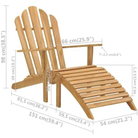 Chaise Adirondack Avec Repose-pied Bois De Teck Solide VidaXL 5 Chaise Adirondack Avec Repose-pied Bois De Teck Solide VidaXL – Image 3