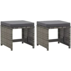 Hommoo Tabourets De Jardin 2 Pcs Et Coussins Resine Tressee Anthracite
