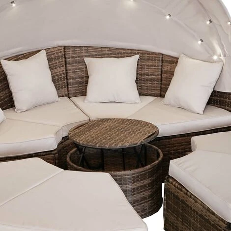 Canapé De Jardin Rond En Beige 8 Places 210cm LED+housse En Rotin Tressé, Auvent Pliable Modulable Table Réglable En Hauteur – Salon De Jardin Rond En Beige-marron/cappu De BRAST 5 Canapé De Jardin Rond En Beige 8 Places 210cm LED+housse En Rotin Tressé, Auvent Pliable Modulable Table Réglable En Hauteur – Salon De Jardin Rond En Beige-marron/cappu De BRAST – Image 3