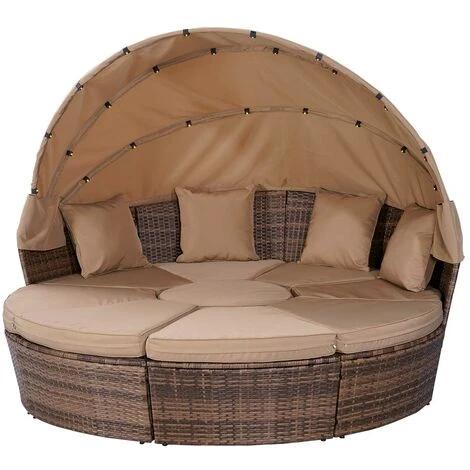 Canapé De Jardin Rond En Beige 8 Places 210cm LED+housse En Rotin Tressé, Auvent Pliable Modulable Table Réglable En Hauteur – Salon De Jardin Rond En Beige-marron/cappu De BRAST 7 Canapé De Jardin Rond En Beige 8 Places 210cm LED+housse En Rotin Tressé, Auvent Pliable Modulable Table Réglable En Hauteur – Salon De Jardin Rond En Beige-marron/cappu De BRAST – Image 5