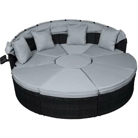 Canapé De Jardin Rond En Noir 8 Places 210cm LED+housse En Rotin Tressé, Auvent Pliable Modulable Table Réglable En Hauteur – Salon De Jardin Rond Noir/gris Clair De BRAST 4 Canapé De Jardin Rond En Noir 8 Places 210cm LED+housse En Rotin Tressé, Auvent Pliable Modulable Table Réglable En Hauteur – Salon De Jardin Rond Noir/gris Clair De BRAST – Image 2