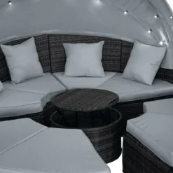 Canapé De Jardin Rond En Noir 8 Places 210cm LED+housse En Rotin Tressé, Auvent Pliable Modulable Table Réglable En Hauteur – Salon De Jardin Rond Noir/gris Clair De BRAST 9 Canapé De Jardin Rond En Noir 8 Places 210cm LED+housse En Rotin Tressé, Auvent Pliable Modulable Table Réglable En Hauteur – Salon De Jardin Rond Noir/gris Clair De BRAST -Promos Verde Rêverie Boutique 54235617 3