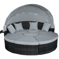 Canapé De Jardin Rond En Noir 8 Places 210cm LED+housse En Rotin Tressé, Auvent Pliable Modulable Table Réglable En Hauteur – Salon De Jardin Rond Noir/gris Clair De BRAST 11 Canapé De Jardin Rond En Noir 8 Places 210cm LED+housse En Rotin Tressé, Auvent Pliable Modulable Table Réglable En Hauteur – Salon De Jardin Rond Noir/gris Clair De BRAST -Promos Verde Rêverie Boutique 54235617 5