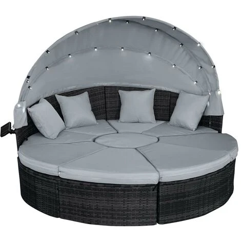 Canapé De Jardin Rond En Noir 8 Places 210cm LED+housse En Rotin Tressé, Auvent Pliable Modulable Table Réglable En Hauteur – Salon De Jardin Rond Noir/gris Clair De BRAST 7 Canapé De Jardin Rond En Noir 8 Places 210cm LED+housse En Rotin Tressé, Auvent Pliable Modulable Table Réglable En Hauteur – Salon De Jardin Rond Noir/gris Clair De BRAST – Image 5