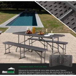 Table Pliante - Ensemble Table De Camping 2 Bancs - 180x75x74cm - Valise De Transport - Noir - MaxxGarden -Promos Verde Rêverie Boutique 54292623 4