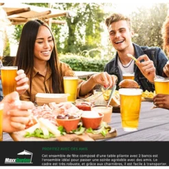 Table Pliante - Ensemble Table De Camping 2 Bancs - 180x75x74cm - Valise De Transport - Noir - MaxxGarden -Promos Verde Rêverie Boutique 54292623 5