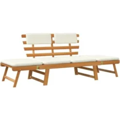 Banc De Jardin Avec Coussins 2-en-1 190 Cm Bois Solide D'acacia VidaXL