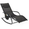 Fauteuil De Jardin à Bascule Avec Repose-pieds Et Coussin, Bain De Soleil Rocking Chair - Noir - Mondeer