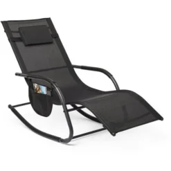 Fauteuil De Jardin à Bascule Avec Repose-pieds Et Coussin, Bain De Soleil Rocking Chair - Noir - Mondeer