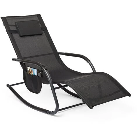Fauteuil De Jardin à Bascule Avec Repose-pieds Et Coussin, Bain De Soleil Rocking Chair - Noir - Mondeer 3 Fauteuil De Jardin à Bascule Avec Repose-pieds Et Coussin, Bain De Soleil Rocking Chair - Noir - Mondeer