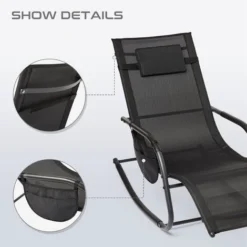 Fauteuil De Jardin à Bascule Avec Repose-pieds Et Coussin, Bain De Soleil Rocking Chair - Noir - Mondeer 7 Fauteuil De Jardin à Bascule Avec Repose-pieds Et Coussin, Bain De Soleil Rocking Chair - Noir - Mondeer -Promos Verde Rêverie Boutique 54481419 3