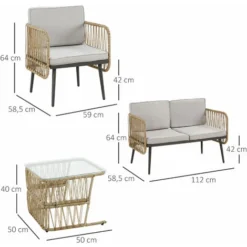 OUTSUNNY Salon De Jardin 4 Places 4 Pièces Style Colonial Table Basse Coussins Beige Inclus Résine Tressée Aspect Rotin 9 OUTSUNNY Salon De Jardin 4 Places 4 Pièces Style Colonial Table Basse Coussins Beige Inclus Résine Tressée Aspect Rotin -Promos Verde Rêverie Boutique 54809815 3