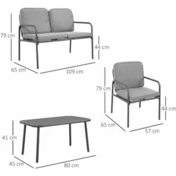 OUTSUNNY Ensemble Salon De Jardin 4 Places 4 Pièces - 8 Coussins Déhoussables Inclus - Métal époxy Polyester Gris 9 OUTSUNNY Ensemble Salon De Jardin 4 Places 4 Pièces - 8 Coussins Déhoussables Inclus - Métal époxy Polyester Gris -Promos Verde Rêverie Boutique 54809827 3