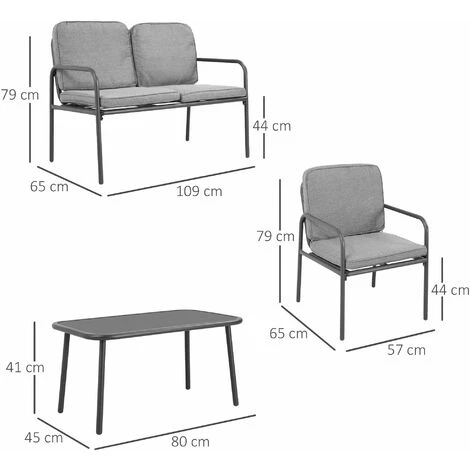 OUTSUNNY Ensemble Salon De Jardin 4 Places 4 Pièces - 8 Coussins Déhoussables Inclus - Métal époxy Polyester Gris 5 OUTSUNNY Ensemble Salon De Jardin 4 Places 4 Pièces - 8 Coussins Déhoussables Inclus - Métal époxy Polyester Gris – Image 3