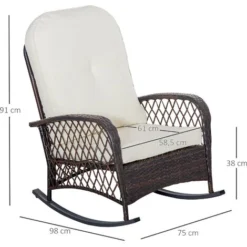 OUTSUNNY Fauteuil à Bascule Rocking Chair Intérieur Extérieur En Résine Tressée Avec Coussins Moelleux - Dim. 75L X 103P X 96H Cm - Marron Crème 9 OUTSUNNY Fauteuil à Bascule Rocking Chair Intérieur Extérieur En Résine Tressée Avec Coussins Moelleux - Dim. 75L X 103P X 96H Cm - Marron Crème -Promos Verde Rêverie Boutique 54817258 3