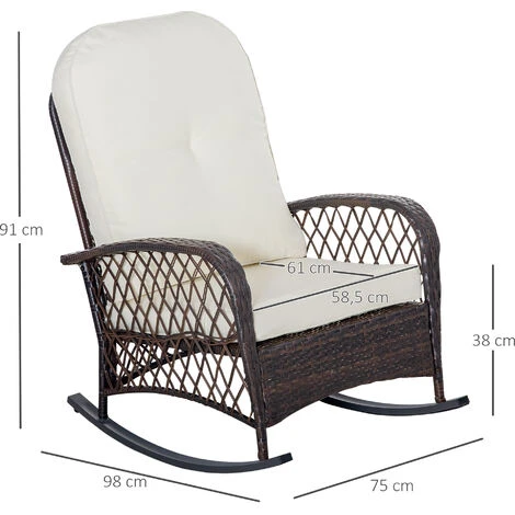 OUTSUNNY Fauteuil à Bascule Rocking Chair Intérieur Extérieur En Résine Tressée Avec Coussins Moelleux - Dim. 75L X 103P X 96H Cm - Marron Crème 5 OUTSUNNY Fauteuil à Bascule Rocking Chair Intérieur Extérieur En Résine Tressée Avec Coussins Moelleux - Dim. 75L X 103P X 96H Cm - Marron Crème – Image 3