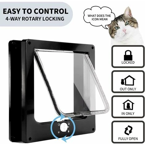 Chatière Magnétique à 4 Voies, Chatière Pour Chat à Installation Facile Pour Tous Les Animaux De Compagnie, Porte Pour Animaux Coulissant Manuel Sur Mur / Bois / Porte En UPVC (Noir,Moyen) 4 Chatière Magnétique à 4 Voies, Chatière Pour Chat à Installation Facile Pour Tous Les Animaux De Compagnie, Porte Pour Animaux Coulissant Manuel Sur Mur / Bois / Porte En UPVC (Noir,Moyen) – Image 2
