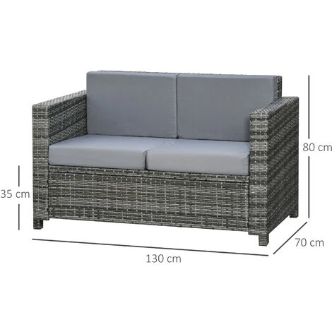 OUTSUNNY Canapé De Jardin 2 Places Canapé Droit 4 Coussins Déhoussables 130L X 70l X 80H Cm Résine Tressée Gris 5 OUTSUNNY Canapé De Jardin 2 Places Canapé Droit 4 Coussins Déhoussables 130L X 70l X 80H Cm Résine Tressée Gris – Image 3