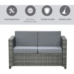OUTSUNNY Canapé De Jardin 2 Places Canapé Droit 4 Coussins Déhoussables 130L X 70l X 80H Cm Résine Tressée Gris 10 OUTSUNNY Canapé De Jardin 2 Places Canapé Droit 4 Coussins Déhoussables 130L X 70l X 80H Cm Résine Tressée Gris -Promos Verde Rêverie Boutique 55776906 4