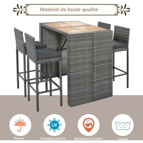 Salon De Jardin 4 Places, Meubles De Salle à Manger Et De Bar Avec Table En Bois Et 4 Chaises Avec Coussins 6 Salon De Jardin 4 Places, Meubles De Salle à Manger Et De Bar Avec Table En Bois Et 4 Chaises Avec Coussins – Image 4