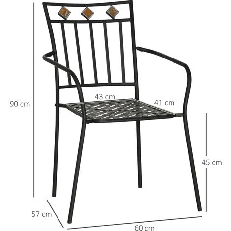 OUTSUNNY Lot De 2 Chaises De Jardin Métal époxy Style Fer Forgé Avec Mosaïque - Accoudoirs - Noir 5 OUTSUNNY Lot De 2 Chaises De Jardin Métal époxy Style Fer Forgé Avec Mosaïque - Accoudoirs - Noir – Image 3