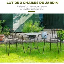 OUTSUNNY Lot De 2 Chaises De Jardin Métal époxy Style Fer Forgé Avec Mosaïque - Accoudoirs - Noir 10 OUTSUNNY Lot De 2 Chaises De Jardin Métal époxy Style Fer Forgé Avec Mosaïque - Accoudoirs - Noir -Promos Verde Rêverie Boutique 56387383 4