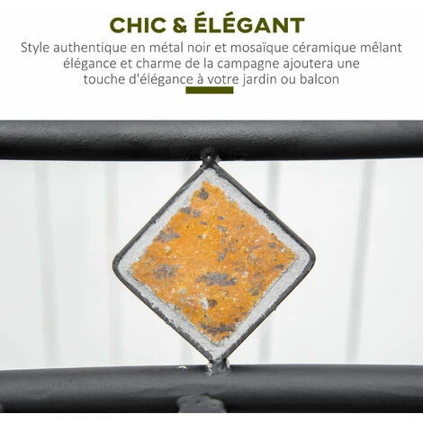 OUTSUNNY Lot De 2 Chaises De Jardin Métal époxy Style Fer Forgé Avec Mosaïque - Accoudoirs - Noir 7 OUTSUNNY Lot De 2 Chaises De Jardin Métal époxy Style Fer Forgé Avec Mosaïque - Accoudoirs - Noir – Image 5
