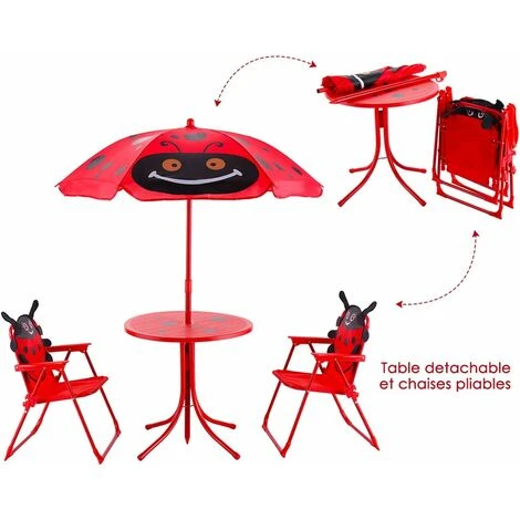 DREAMADE Chaise Table Parasol Enfant, Ensemble De Jardin Pour Enfant Extérieur, Charge Maximale De Chaise 30 KG Avec Parasol Réglable, Matière Tissu Oxford, Idéal Pour Terrasse Balcon Jardin, Rouge 4 DREAMADE Chaise Table Parasol Enfant, Ensemble De Jardin Pour Enfant Extérieur, Charge Maximale De Chaise 30 KG Avec Parasol Réglable, Matière Tissu Oxford, Idéal Pour Terrasse Balcon Jardin, Rouge – Image 2