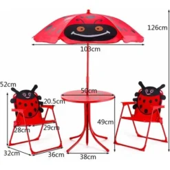 DREAMADE Chaise Table Parasol Enfant, Ensemble De Jardin Pour Enfant Extérieur, Charge Maximale De Chaise 30 KG Avec Parasol Réglable, Matière Tissu Oxford, Idéal Pour Terrasse Balcon Jardin, Rouge 11 DREAMADE Chaise Table Parasol Enfant, Ensemble De Jardin Pour Enfant Extérieur, Charge Maximale De Chaise 30 KG Avec Parasol Réglable, Matière Tissu Oxford, Idéal Pour Terrasse Balcon Jardin, Rouge -Promos Verde Rêverie Boutique 56476739 5
