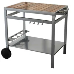 COOK'IN GARDEN Desserte De Jardin Media Pour Plancha - Métal Et Bois - 80 X 55 Cm - Gris
