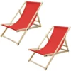 2x Chaise Longue Jardin Pliante Bois Bain De Soleil Plage Chilienne Rouge 120 Kg